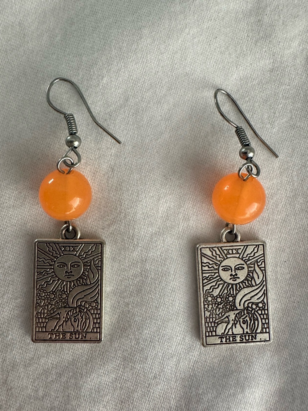Handmade The Sun Tarot Silver and Orange Earrings